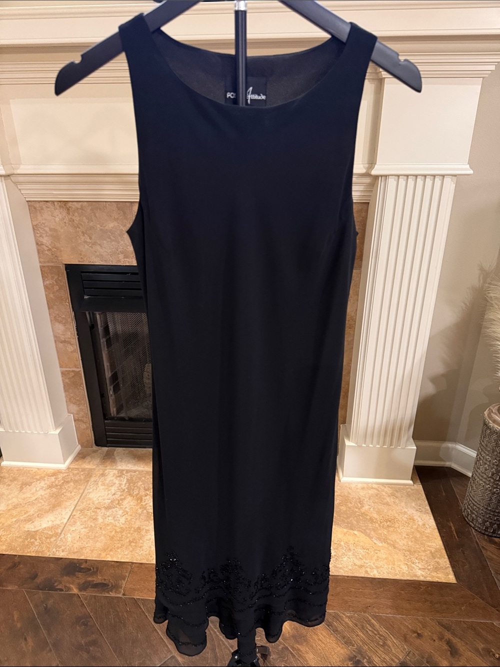 Positive Attitude Black Sleeveless Midi Dress with Beaded Hemline Accent